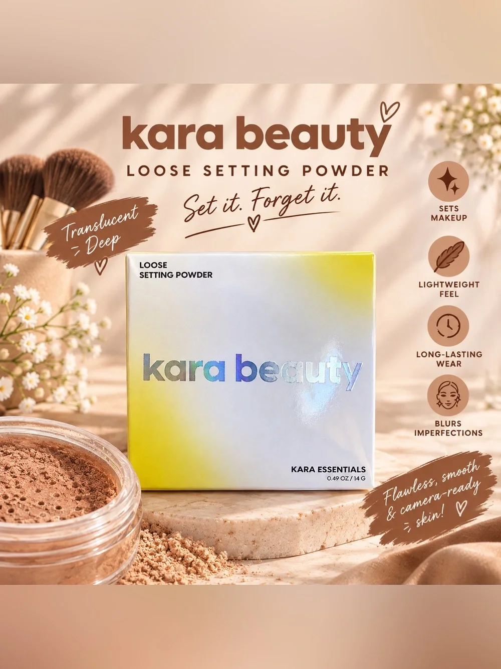 Kara Beauty Essentials Loose Setting Powder - Translucent Deep